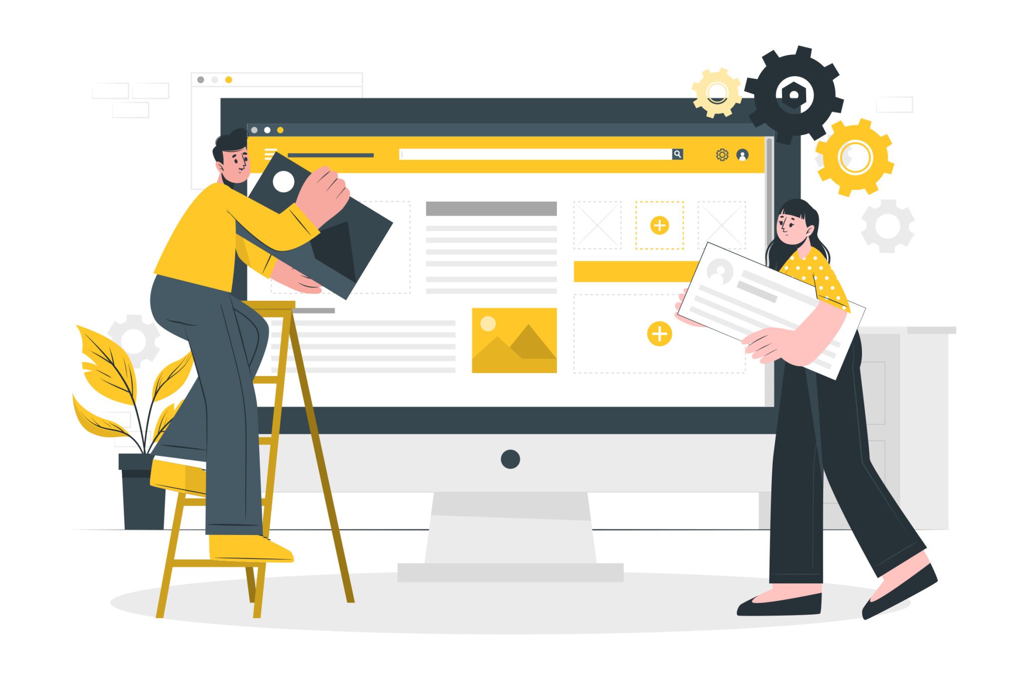Illustration of people working together with puzzle pieces and a light bulb representing ideas and solutions