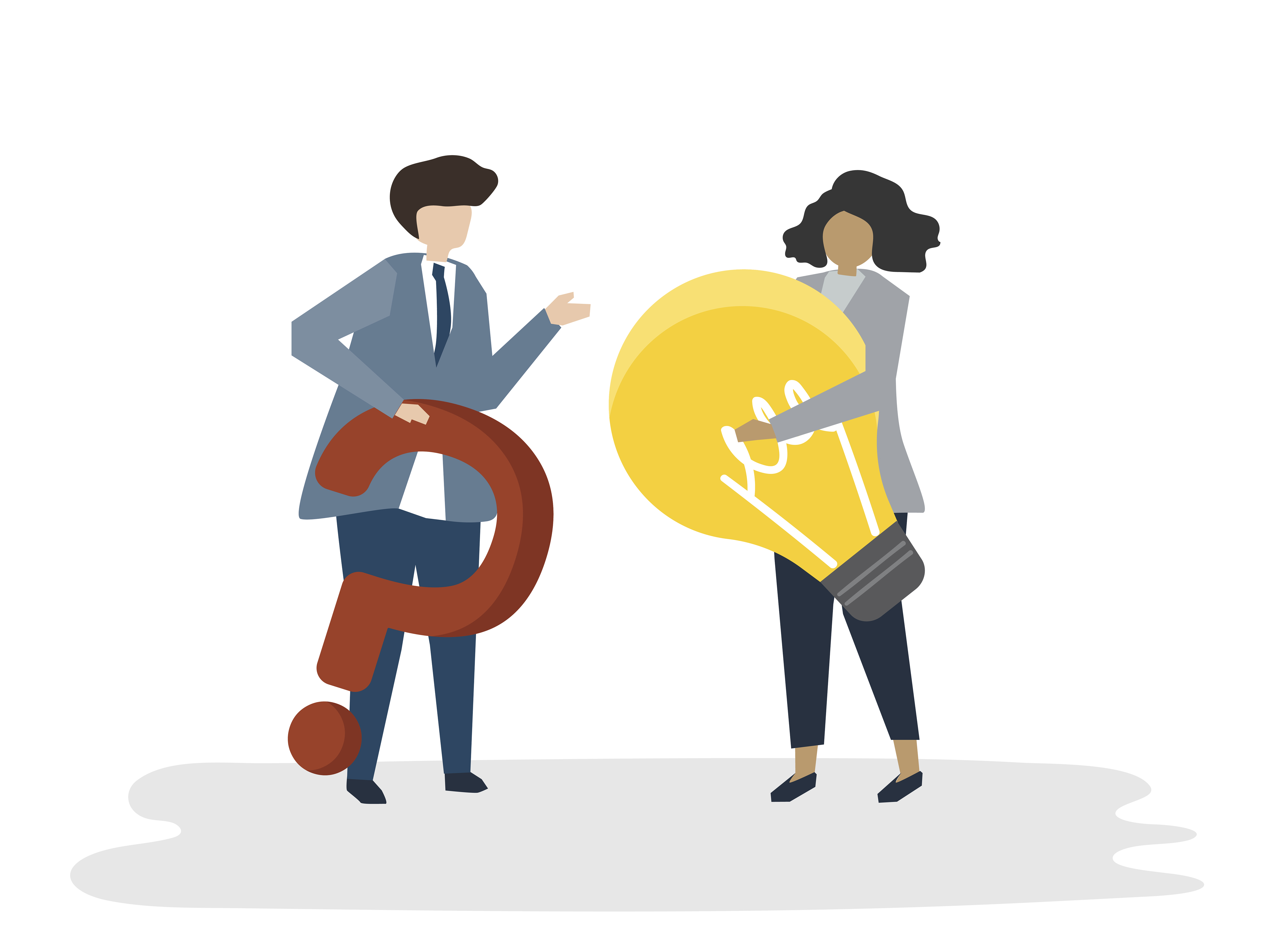 Illustration of people working together with puzzle pieces and a light bulb representing ideas and solutions